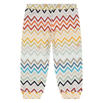 Younger Boys White & Navy Blue Zig Zag Joggers