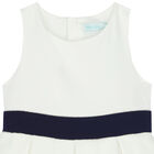 Girls White & Navy Crepe Dress, 1, hi-res