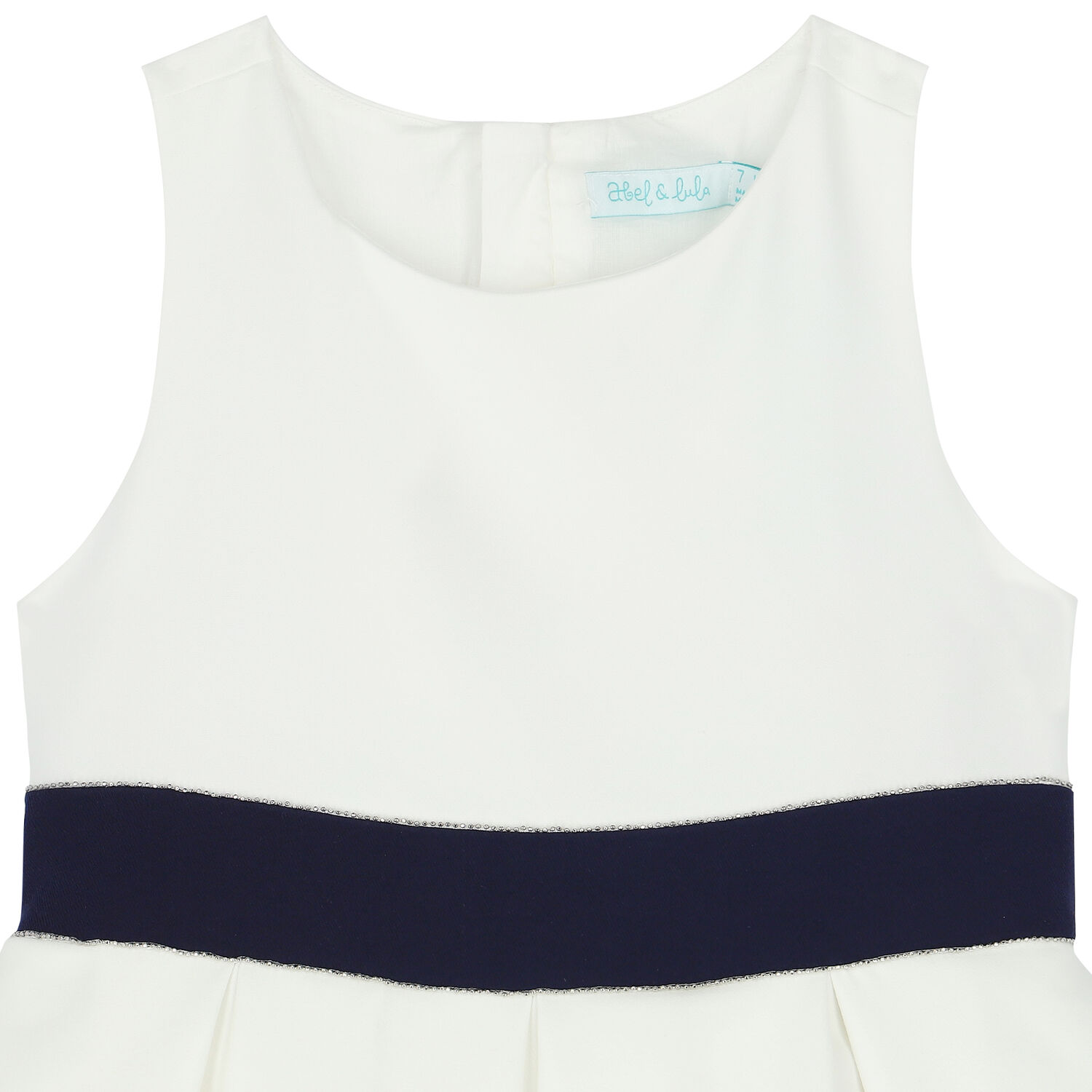 Girls White & Navy Crepe Dress, 1, hi-res