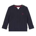 Navy Blue Logo Cable Baby Knit Jumper, 1, hi-res