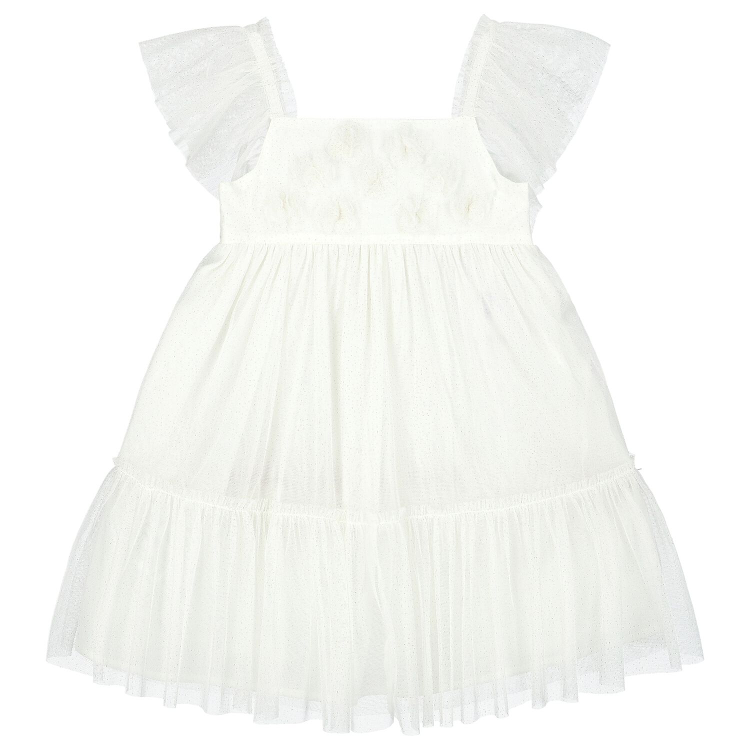 Girls White Tulle Dress, 1, hi-res