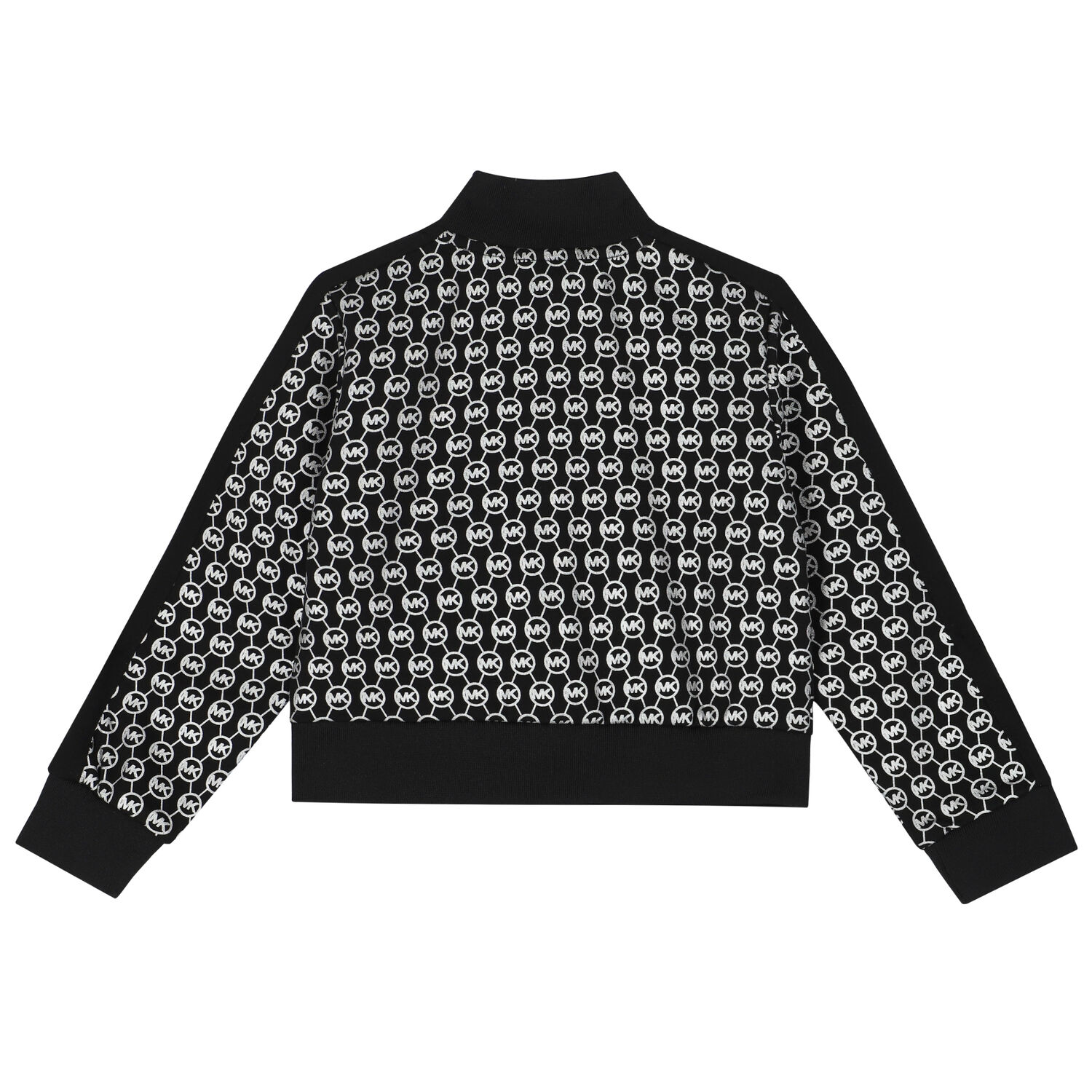 Girls Black & Silver Logo Zip Up Top, 1, hi-res