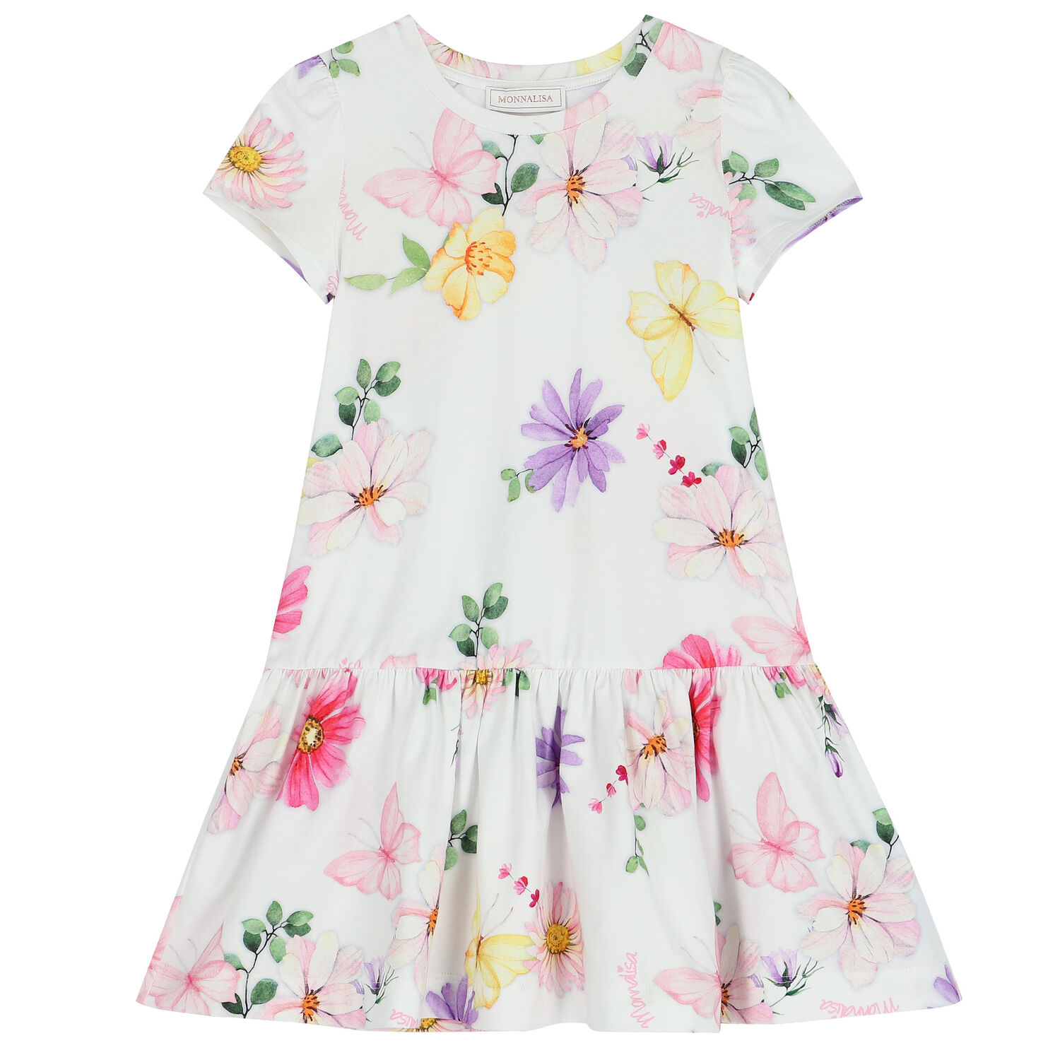 Girls White Floral Dress, 1, hi-res