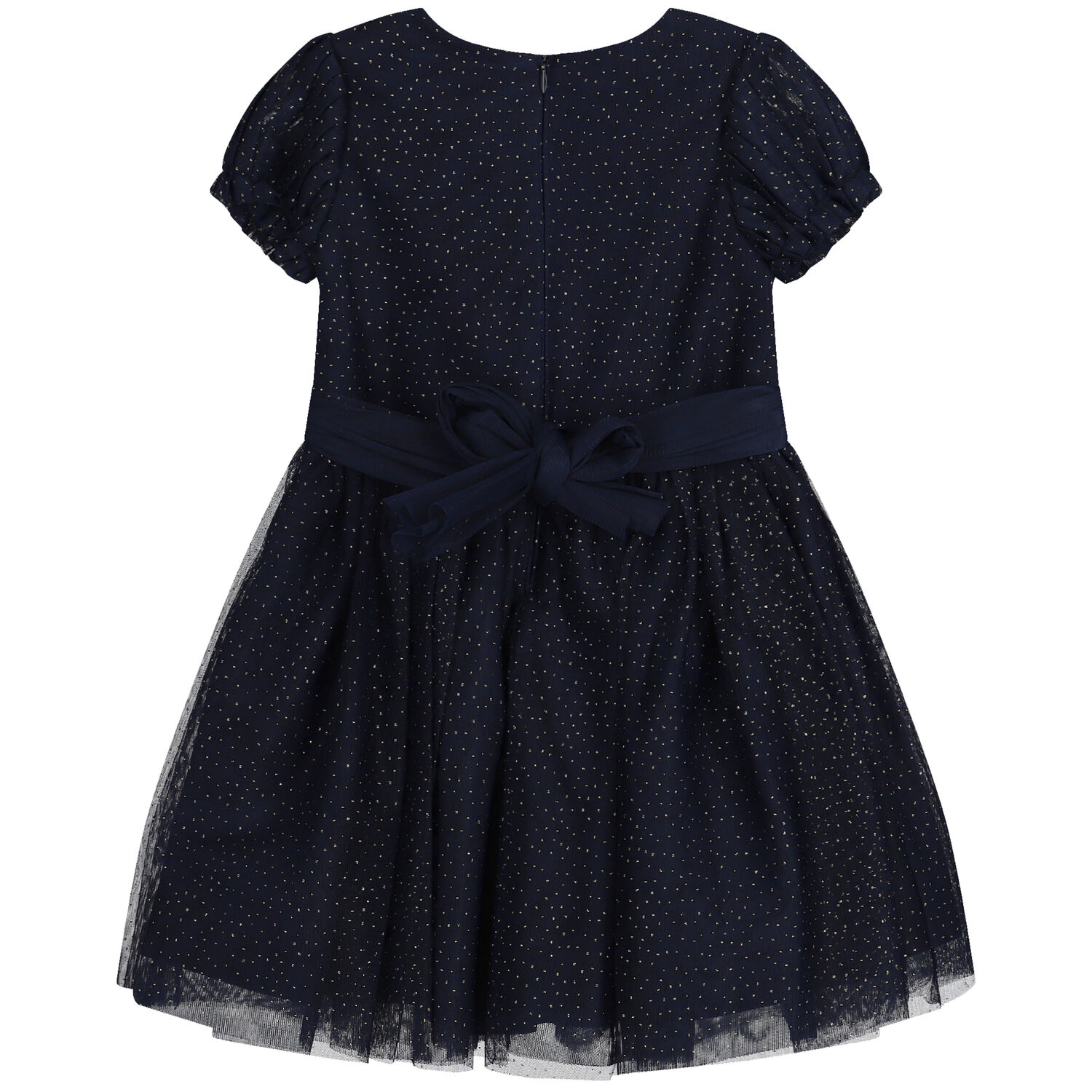 Girls Navy Blue & Gold Glitter Tulle Dress, 1, hi-res