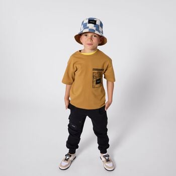 Boys Blue Check & Beige Reversible Hat