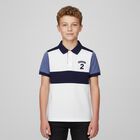 Boys White & Navy Blue Logo Polo Shirt, 1, hi-res