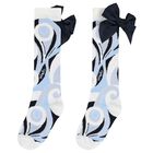 Girls Blue Satin Bow Swirl Socks, 1, hi-res