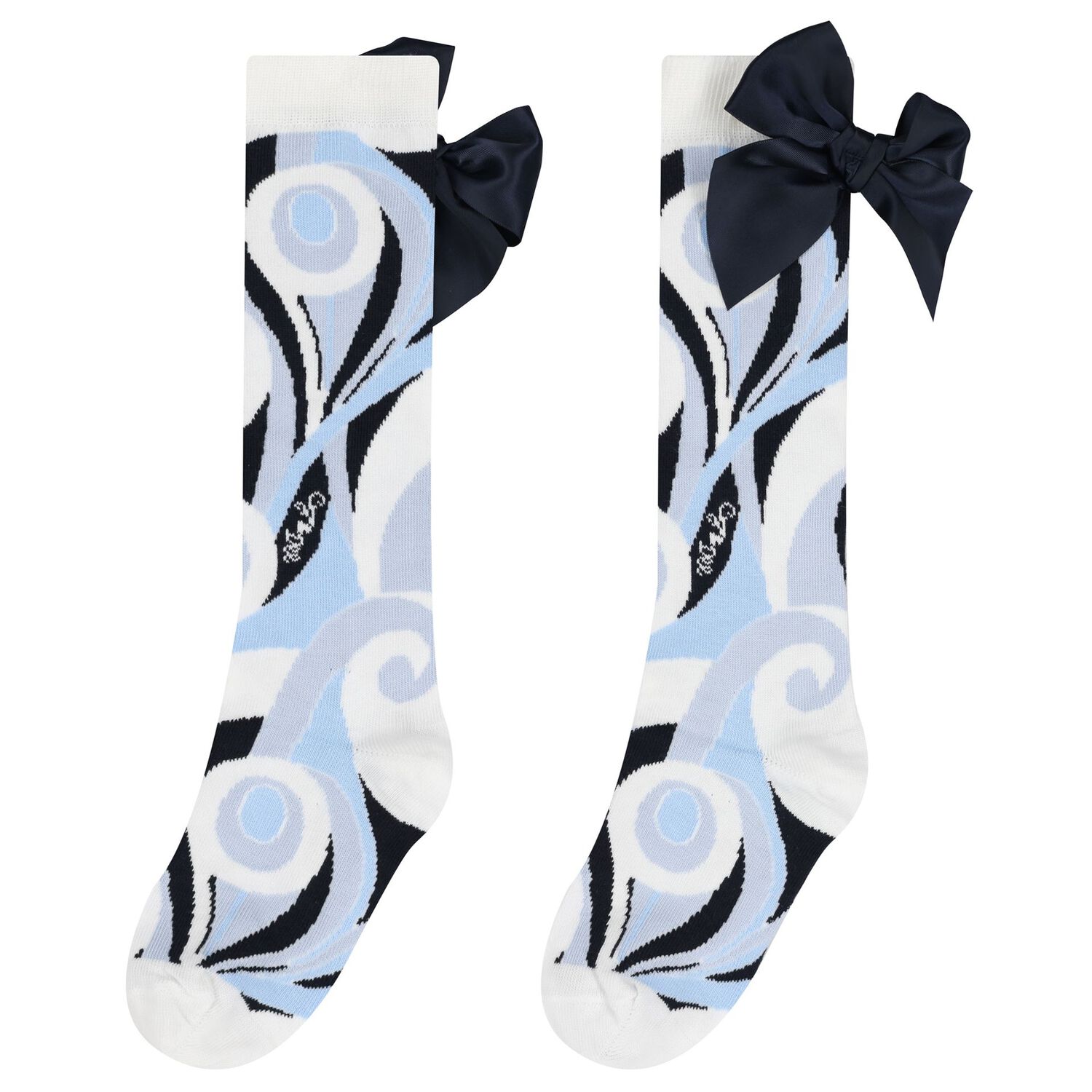 Girls Blue Satin Bow Swirl Socks, 1, hi-res
