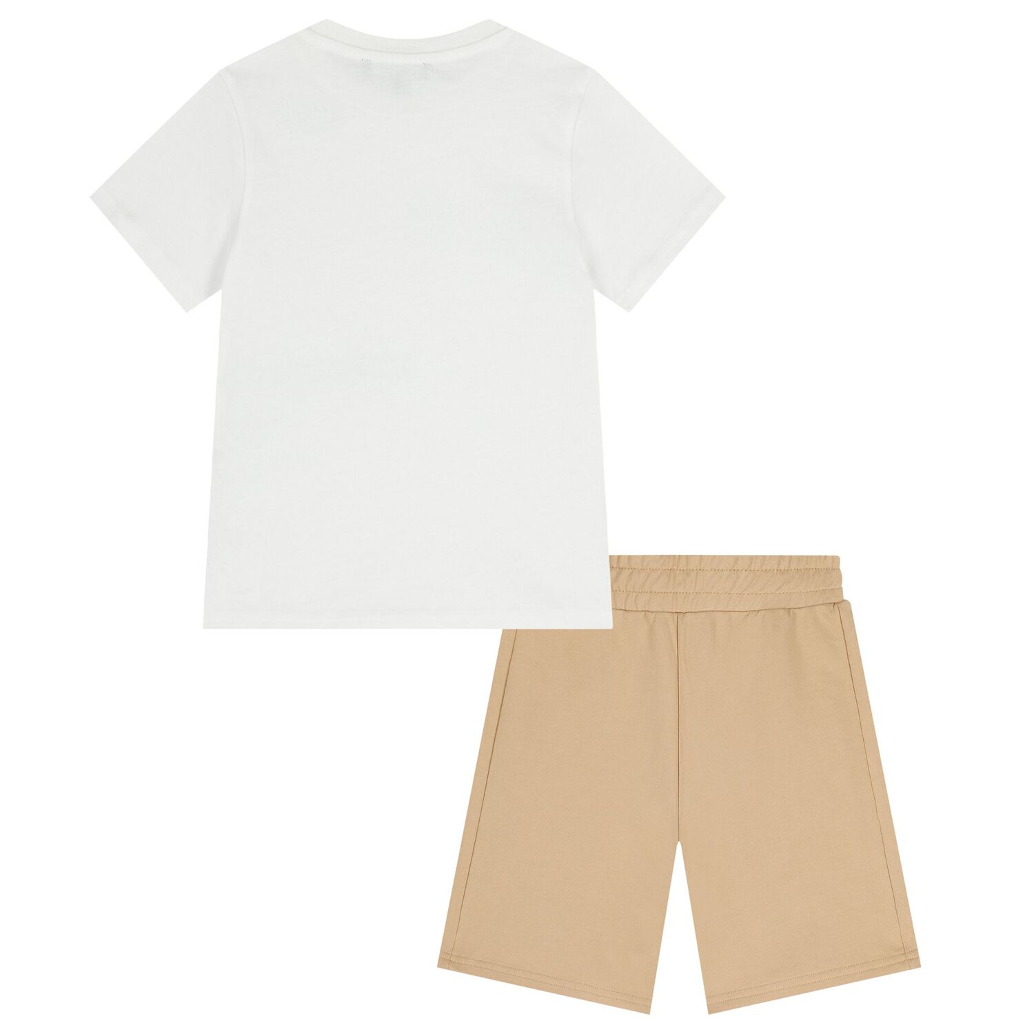 Boys White & Beige Logo Shorts Set, 1, hi-res