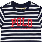 Boys White & Navy Blue Logo Striped T-Shirt, 1, hi-res