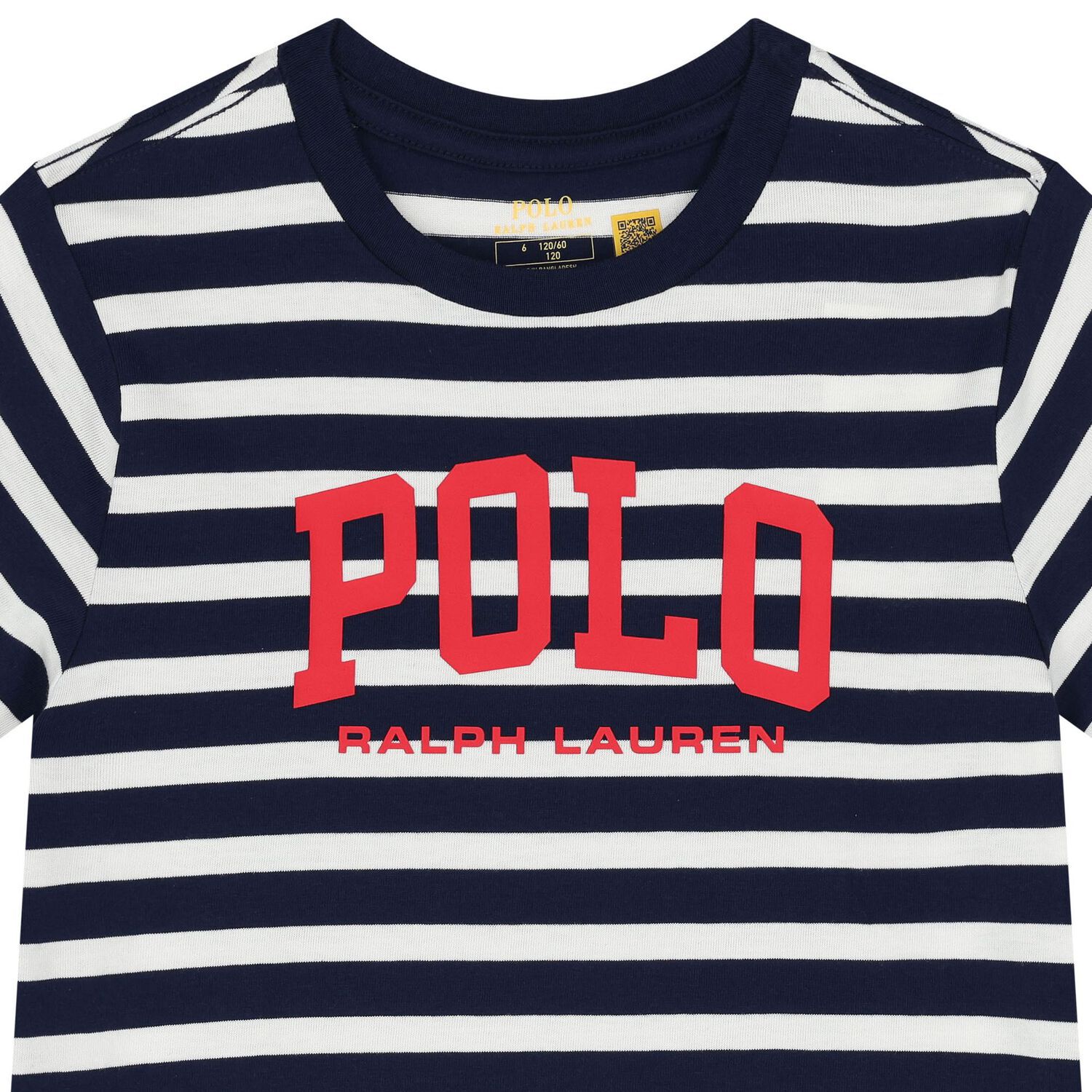 Boys White & Navy Blue Logo Striped T-Shirt, 1, hi-res