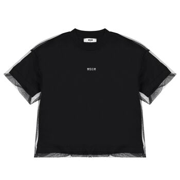 Girls Black Logo Overlay Tulle T-Shirt