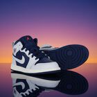 Blue, Grey & White Air Jordan 1 Mid Trainers, 4, hi-res
