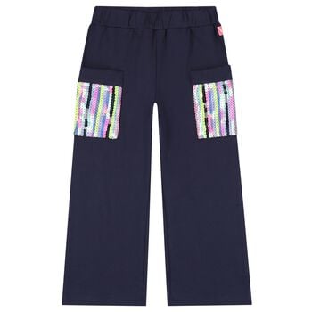 Girls Navy Blue Sequin Pocket Trousers