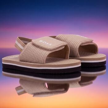 Boys Beige & Black Logo Sandals