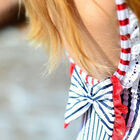 Girls Navy and White Stripped Swimsuit, 1, hi-res