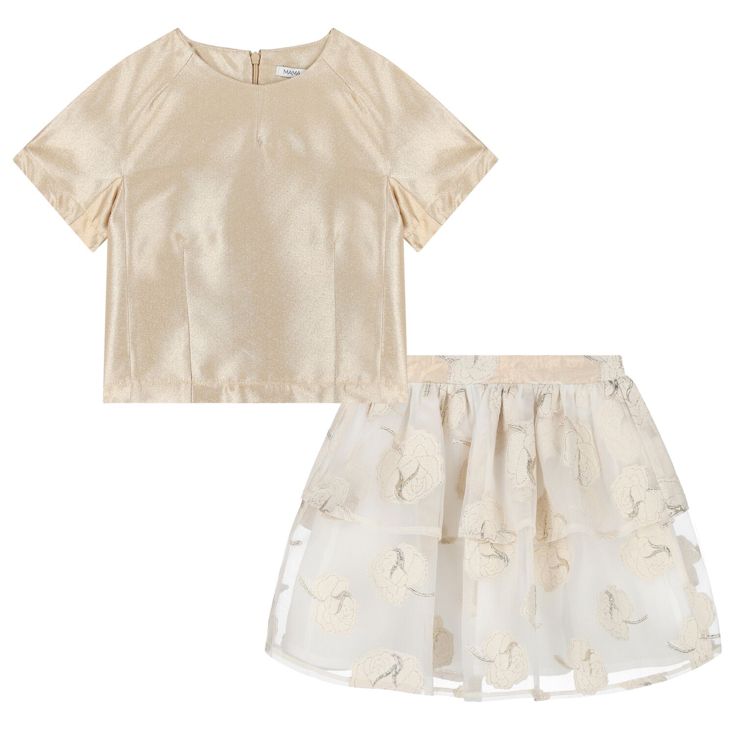 Girls Gold & White Roses Skirt Set, 1, hi-res image number null