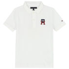 Boys White Logo Polo Shirt, 1, hi-res