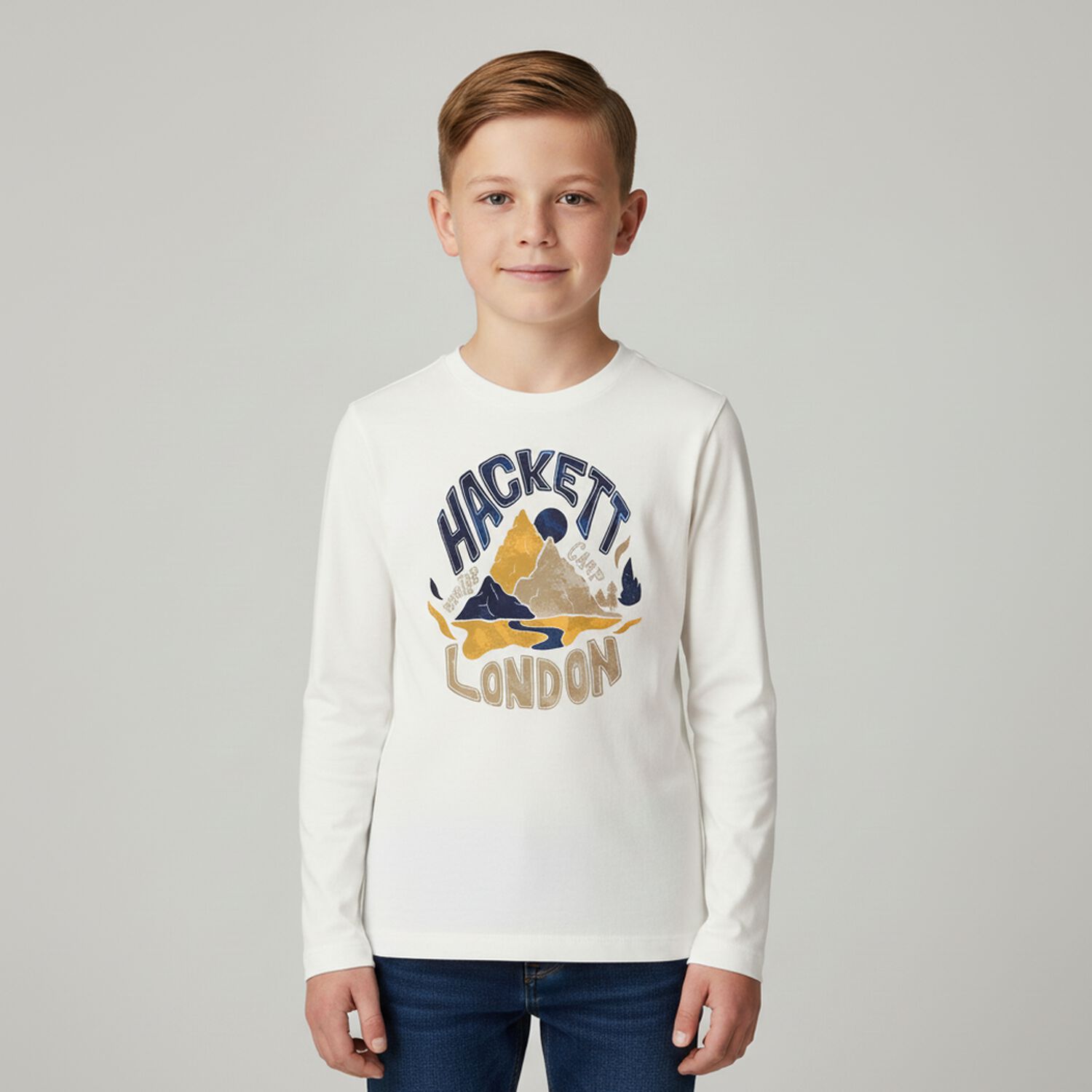 Boys Ivory Logo Long Sleeve Top, 1, hi-res