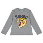 Boys Grey Tiger Logo Long Sleeve Top, 2, hi-res