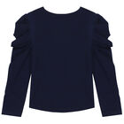 Girls Navy Bow Long Sleeve Top, 4, hi-res