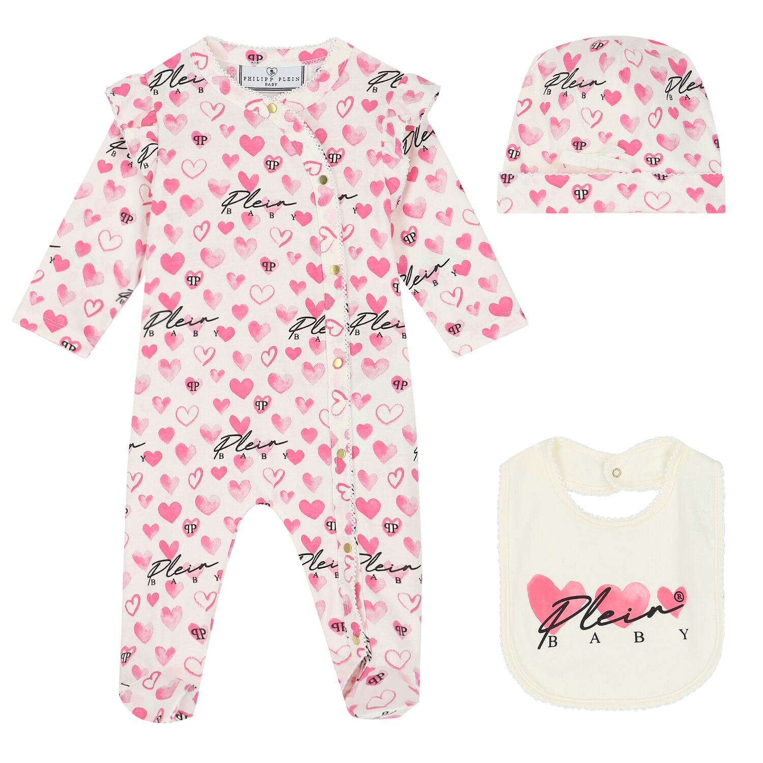 Baby Girls Ivory & Pink Logo Babygrow Set, 1, hi-res image number null