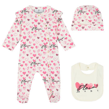 Baby Girls Ivory & Pink Logo Babygrow Set