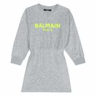 Girls Grey Logo Dress, 1, hi-res