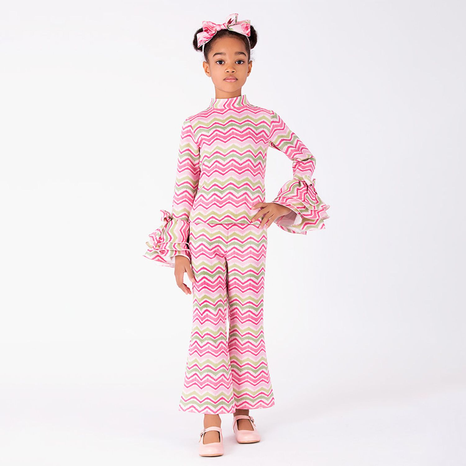 Girls Pink Bow Zigazag Headband, 2, hi-res