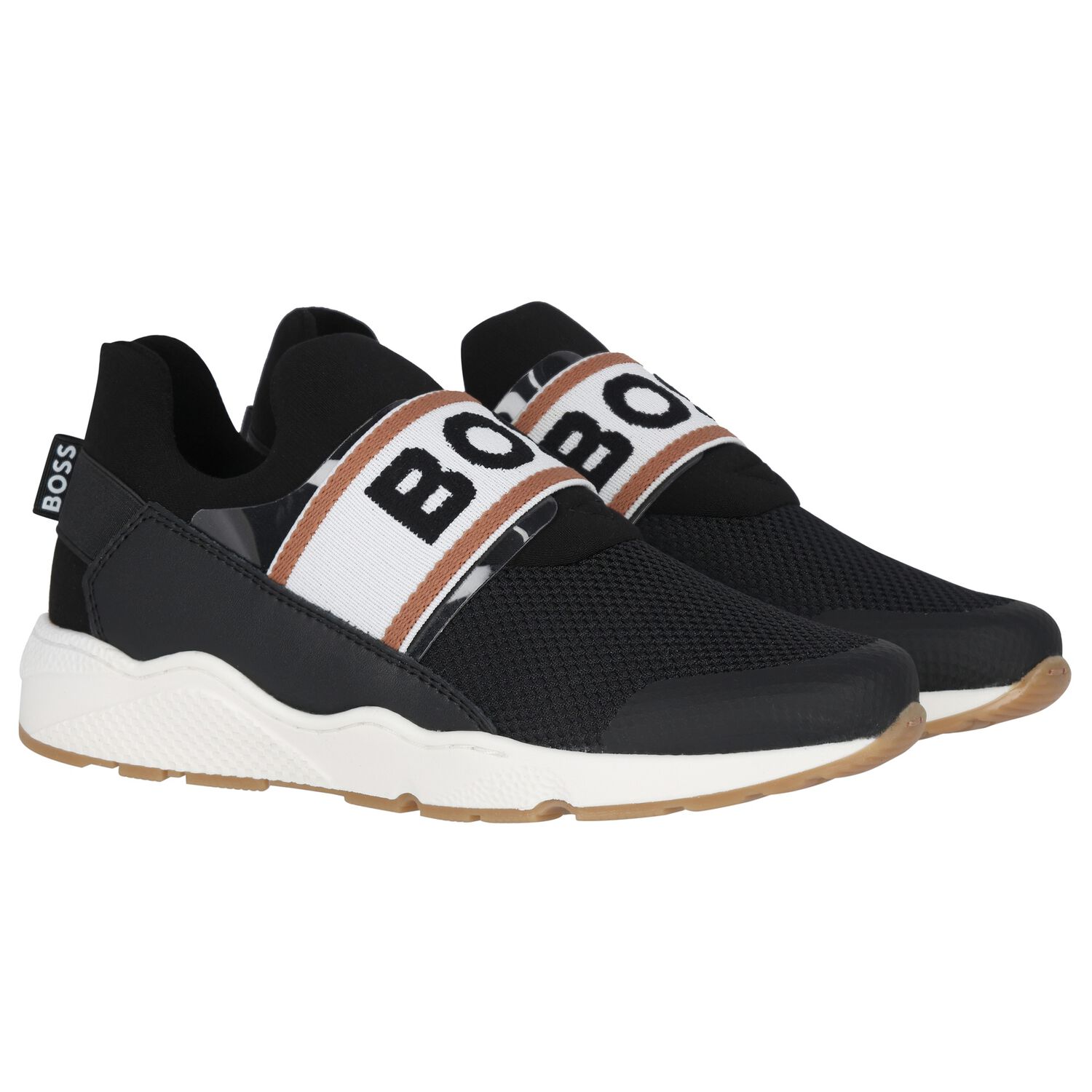 Boys Black Logo Trainers, 1, hi-res