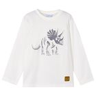 Boys White Dinosaur Long Sleeve Top, 1, hi-res