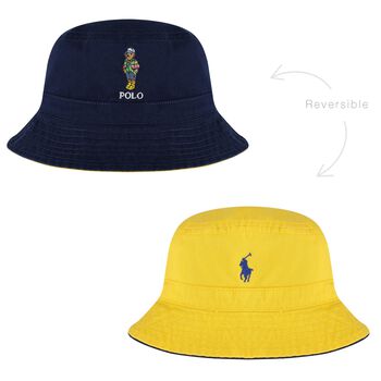 Boys Navy Blue & Yellow Reversible Hat