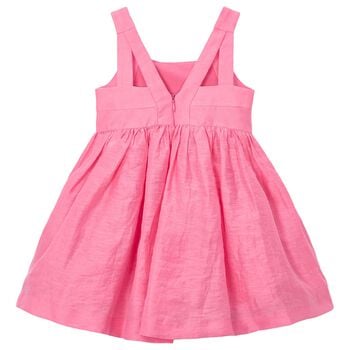 Girls Pink Flower Linen Dress