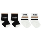 Baby Boys Black, White & Beige Logo Socks (2 Pack), 1, hi-res