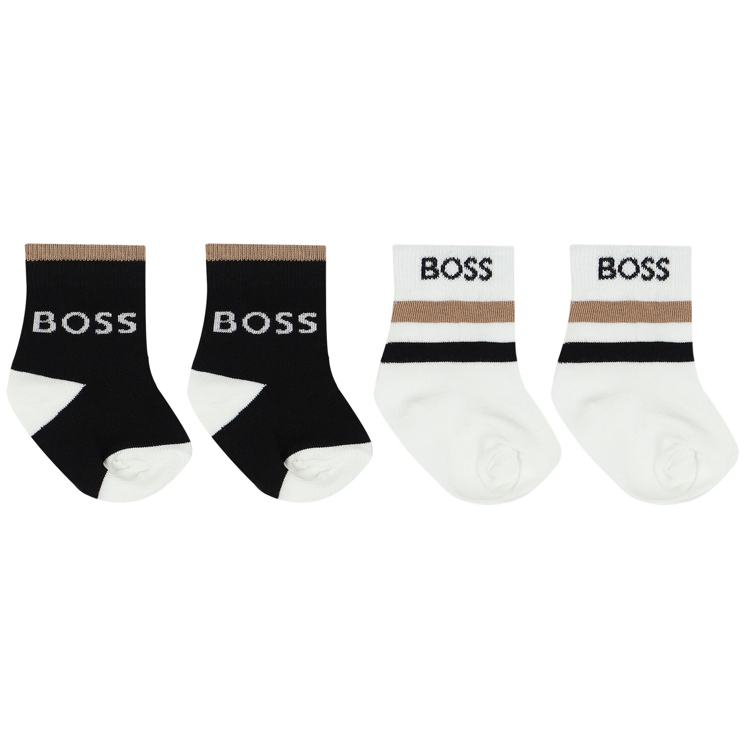 Baby Boys Black, White & Beige Logo Socks (2 Pack), 1, hi-res