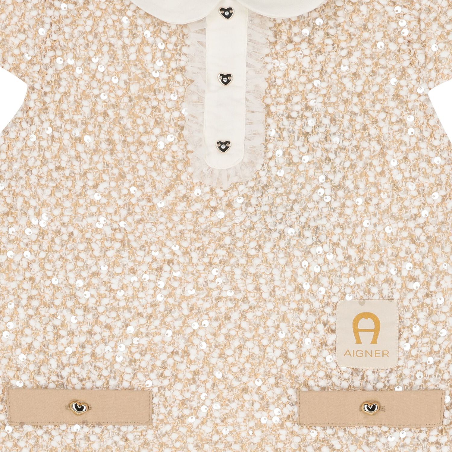 Girls Beige Sequin Dress, 1, hi-res