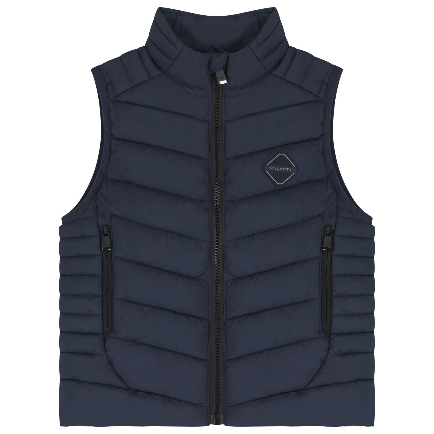Boys Navy Blue Puffer Gilet, 1, hi-res
