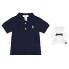 Baby Navy Logo Polo Shirt Gift Set, 1, hi-res