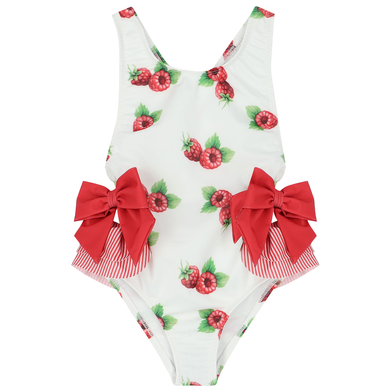Girls White & Red Raspberries Swimsuit, 2, hi-res