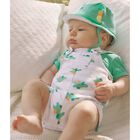 Baby Boys Ivory & Green Dungaree & Hat Set, 2, hi-res