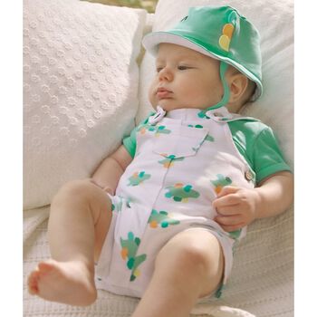 Baby Boys Ivory & Green Dungaree & Hat Set