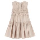 Girls Gold Poplin Ruffle Dress, 1, hi-res