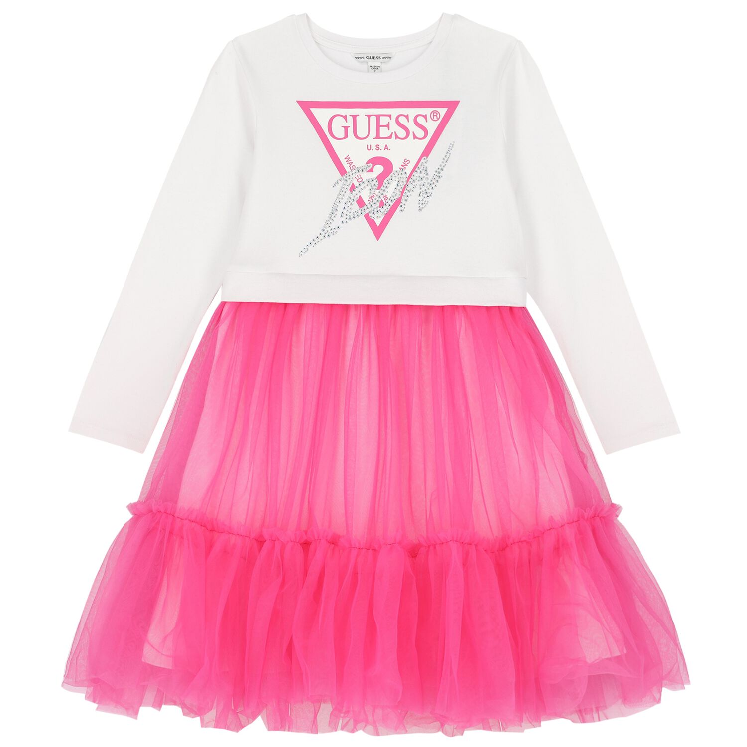 Girls White & Pink Logo Tulle Dress, 1, hi-res image number null