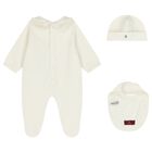 Baby Girls Ivory & Gold Logo Babygrow Gift Set, 1, hi-res