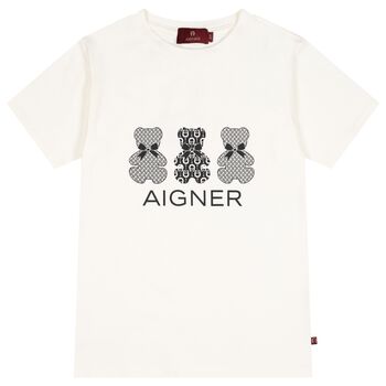 Girls Ivory Teddy Bear Logo T-Shirt