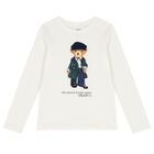 Girls Ivory Logo Polo Bear Long Sleeve Top, 1, hi-res