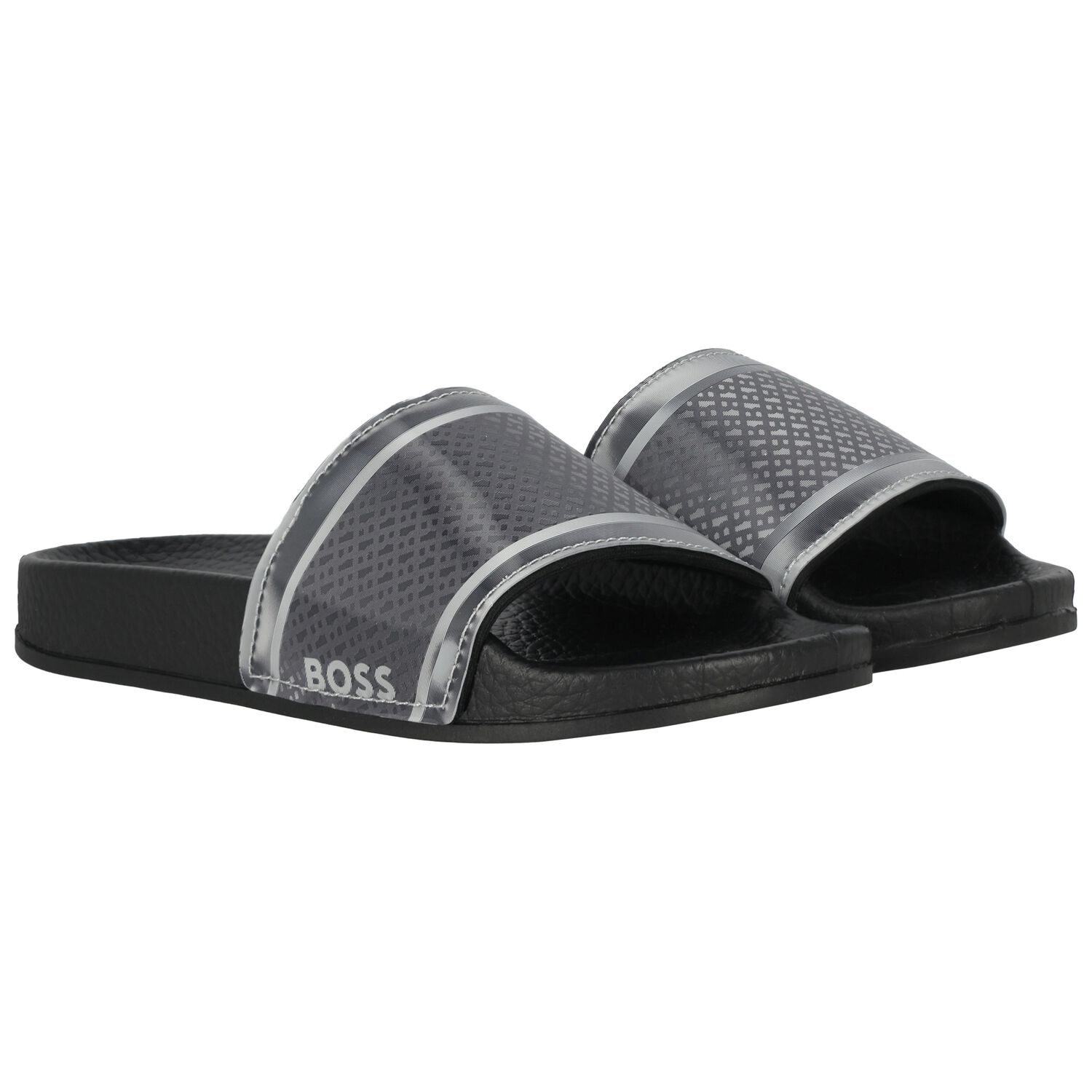 Boys Black & Silver Logo Sliders, 1, hi-res