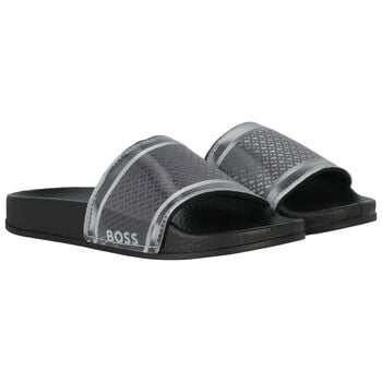 Boys Black & Silver Logo Sliders
