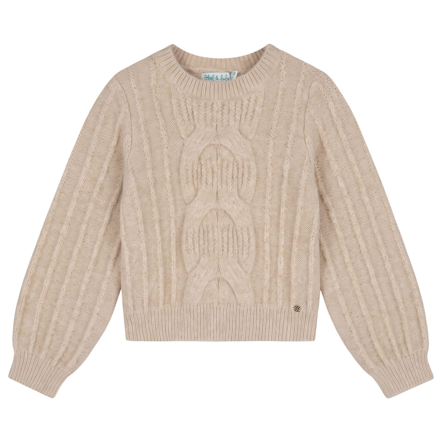 Girls Beige Cable Knit Jumper, 1, hi-res