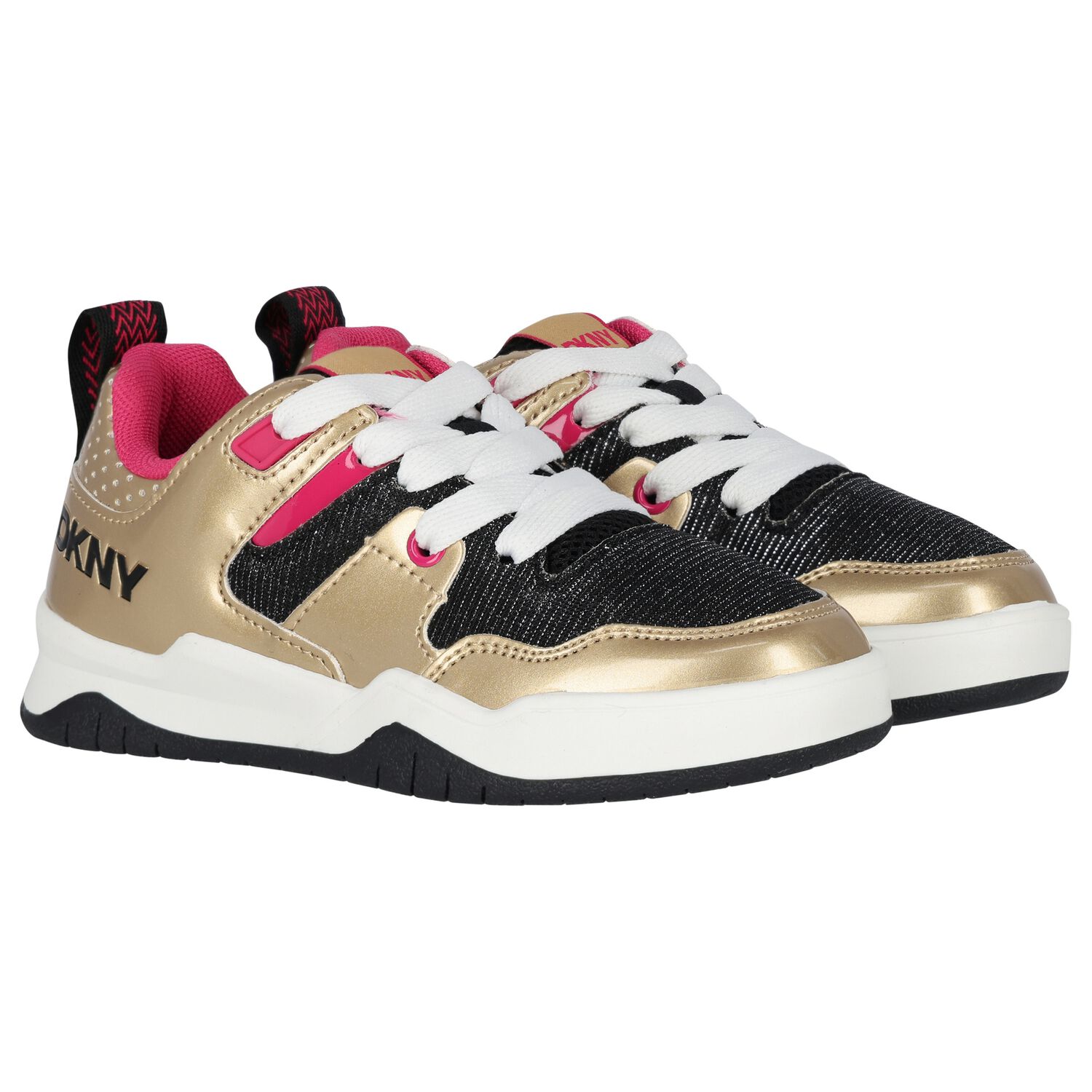 Girls Gold, Pink & Black Logo Trainers, 1, hi-res image number null